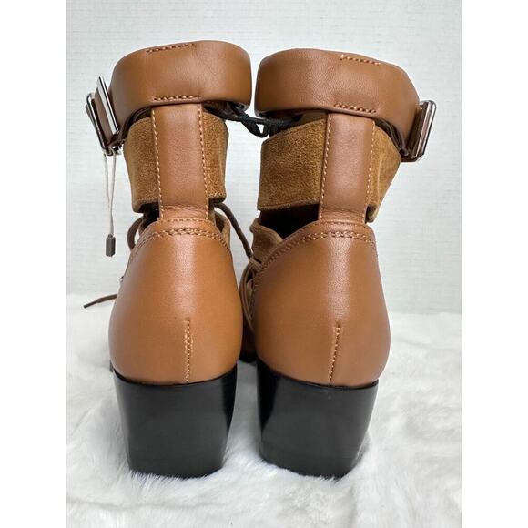 Chloe Rylee Brown Leather and Suede Booties Women's Size EU 36.5 Lace Up Cutout - Picture 14 of 16